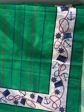 Green Stripe Nautical 100% Cotton Vintage XL Scarf Boat Hair I Don’t Care EUC